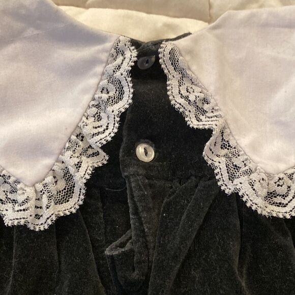Vintage Black Velvet White Lace Collar Baby Girl Dress 12 Months Cottagecore - Picture 4 of 6